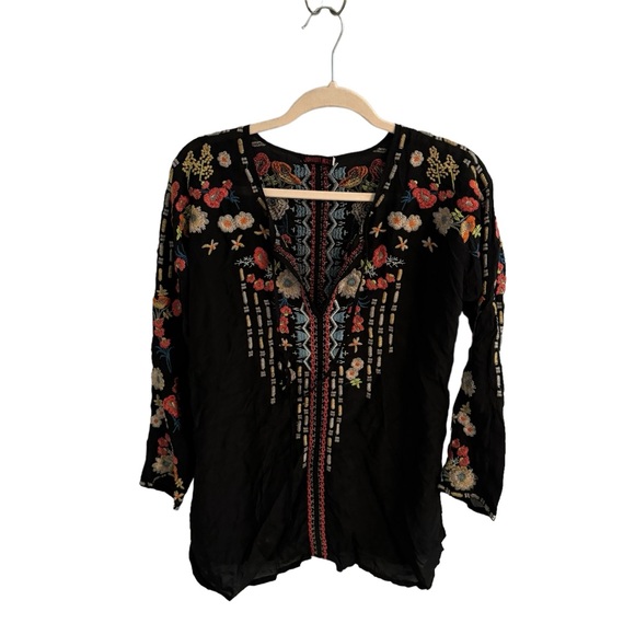 Johnny Was Gerona Black Embroidered Tunic Top - Picture 2 of 5